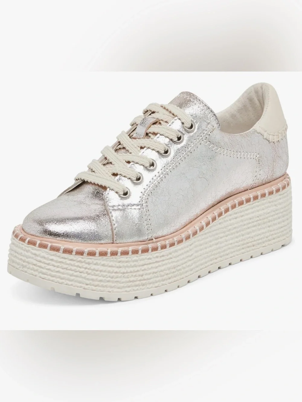 NWOT Dolce Vita Twain Silver Crackled Leather Platform Sneakers Women’s 10.5